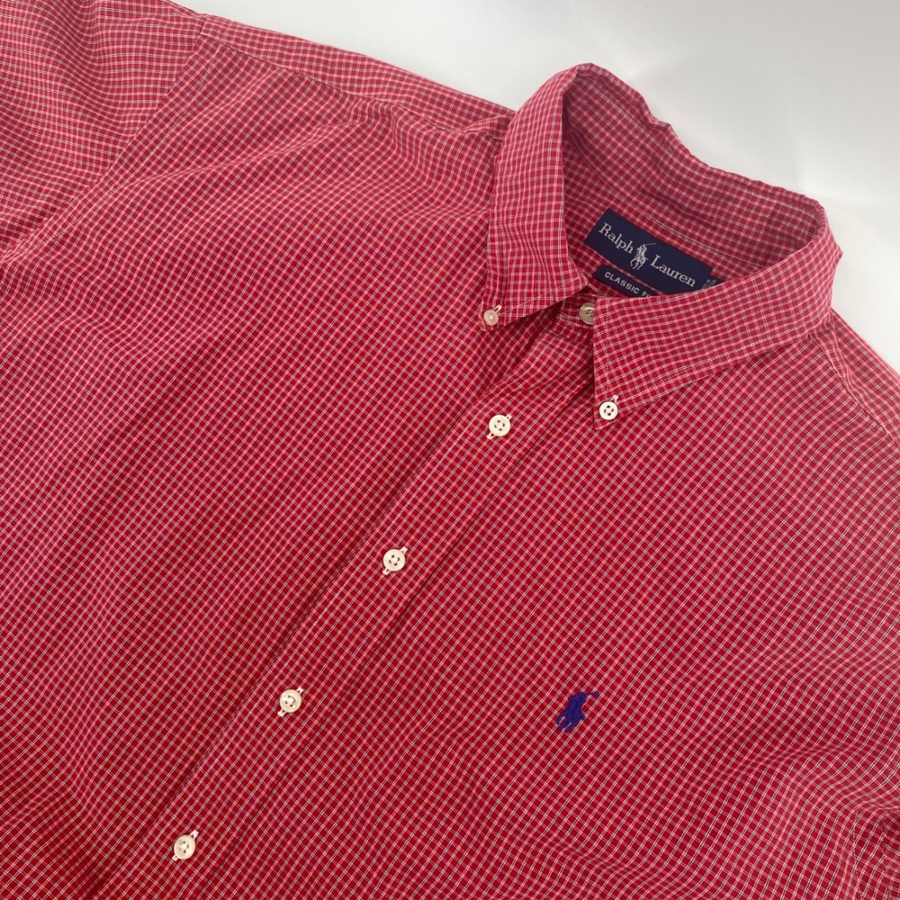 Ralph Lauren XXL Red Check Short Sleeve Button Down Shirt Classic Fit Mens